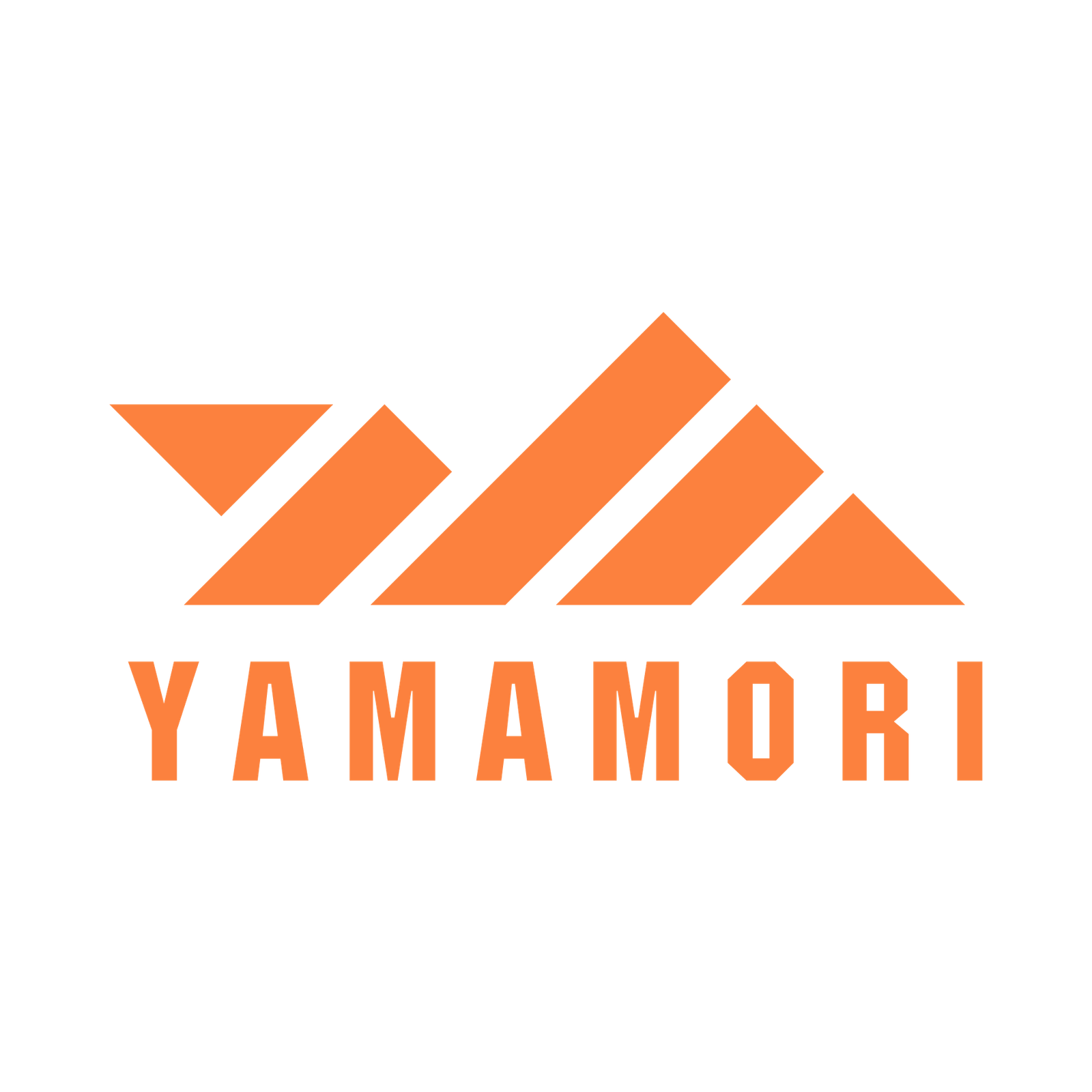 山を思わせるオレンジ色の図形とYAMAMORIの文字を組み合わせたロゴ